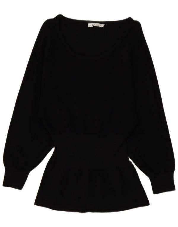 Zara Mujer Top Manga Larga UK 44 Large Viscosa Negra
