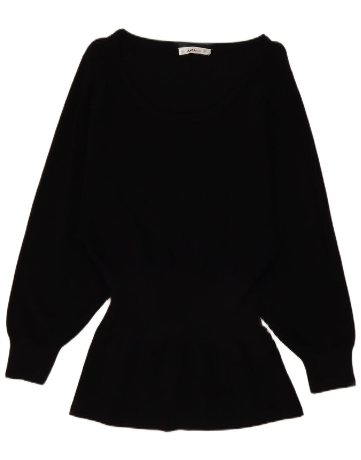 Zara Mujer Top Manga Larga UK 44 Large Viscosa Negra