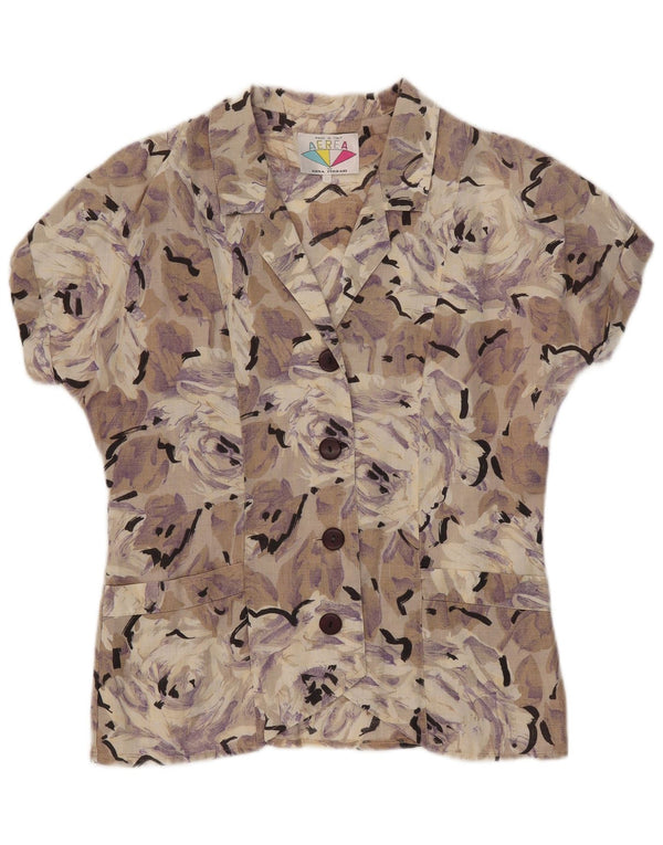 Vintage mujer manga corta camisa blusa IT 42 medio multicolor floral