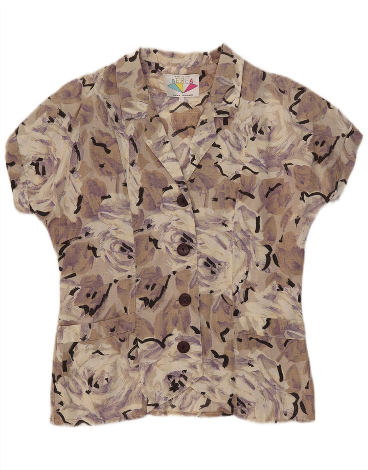 Vintage mujer manga corta camisa blusa IT 42 medio multicolor floral
