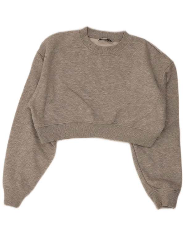 Zara Mujer Crop Sudadera Jumper UK 44 Poliéster Gris Medio