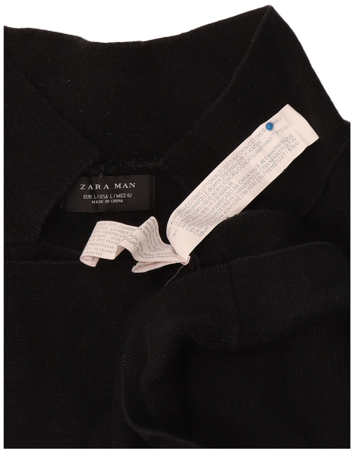 Zara Hombre Cárdigan Suéter Grande Algodón Negro