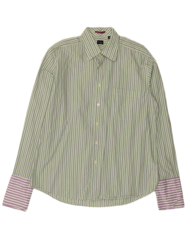 Paul Smith Camisa formal para hombre Talla 45 17 1/2 XL Algodón a rayas verdes