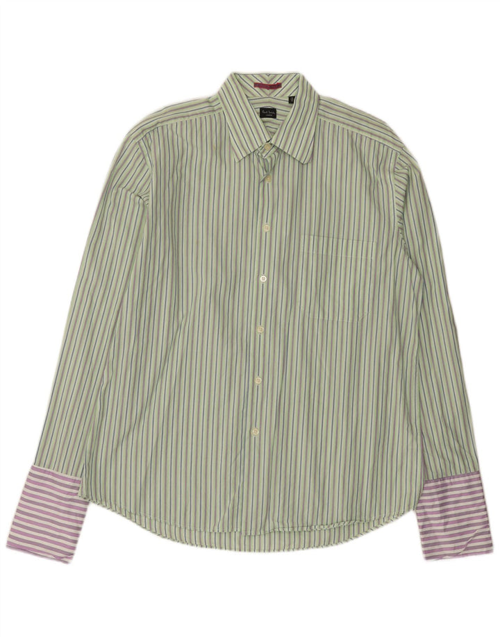Paul Smith Camisa formal para hombre Talla 45 17 1/2 XL Algodón a rayas verdes