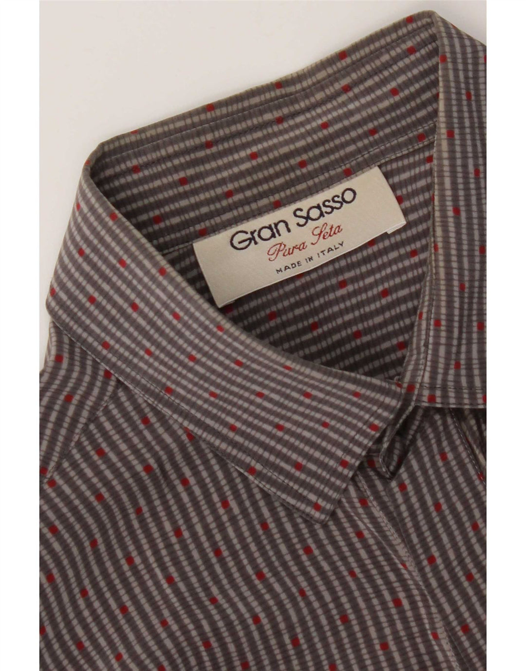 Gran Sasso Camisa Manga Corta Hombre XL Seda Rayas Gris