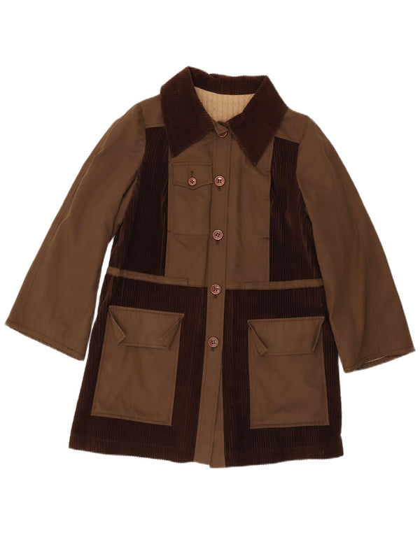 Vintage mujer abrigo Reino Unido 14 marrón medio colorblock