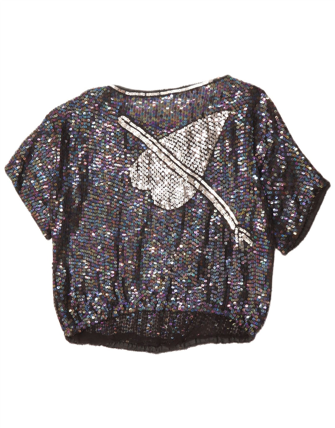 VINTAGE Blusa gráfica para mujer Top Reino Unido 14 Corazón moteado negro grande