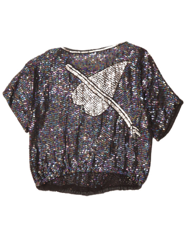 VINTAGE Blusa gráfica para mujer Top Reino Unido 14 Corazón moteado negro grande