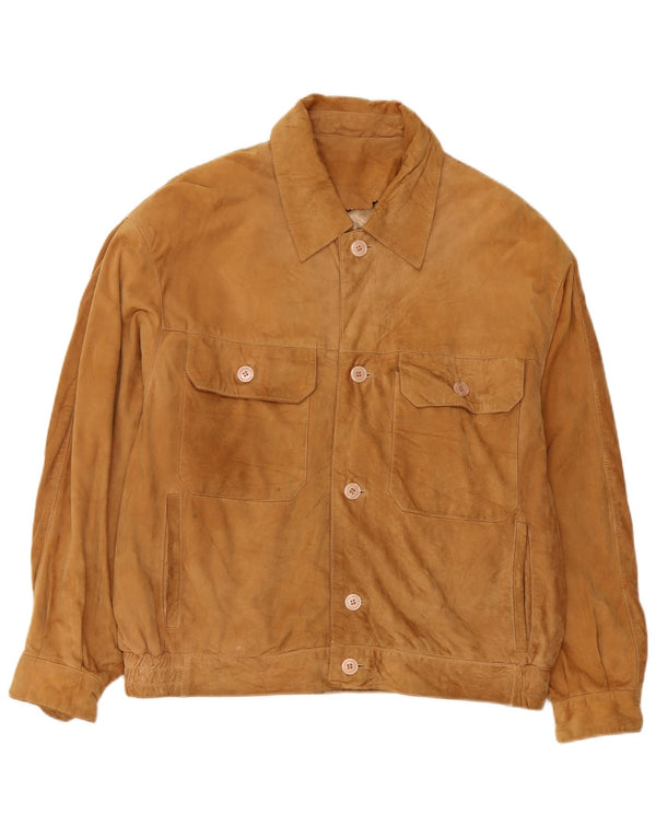 Vintage hombres ante chaqueta EU 54 XL cuero beige