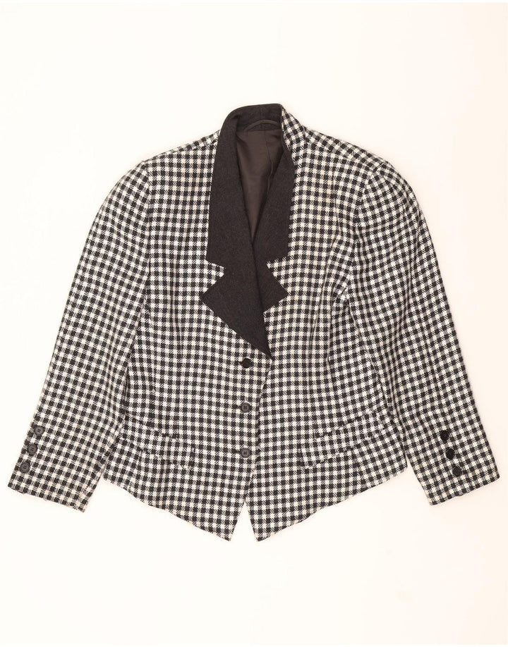 VINTAGE Womens 3 Button Blazer Jacket UK 14 Medium Black Check Wool Vintage Vintage and Second-Hand Vintage from Messina Hembry 
