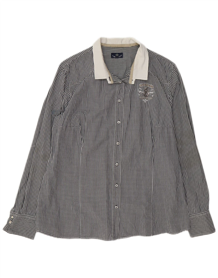 Camisa vintage para mujer EU 42 XL Algodón Gingham negro