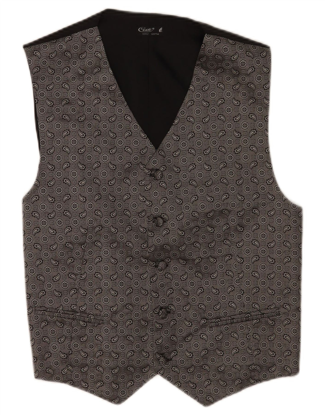 Chaleco vintage para hombre pequeño gris Paisley seda