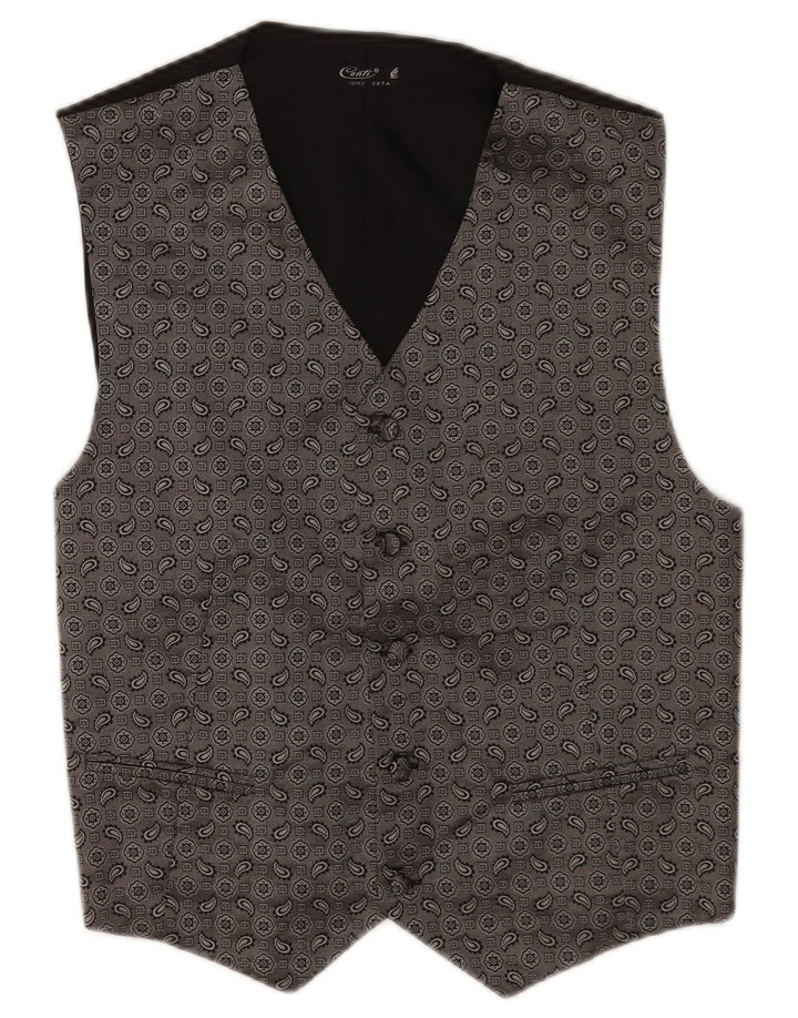 Chaleco vintage para hombre pequeño gris Paisley seda