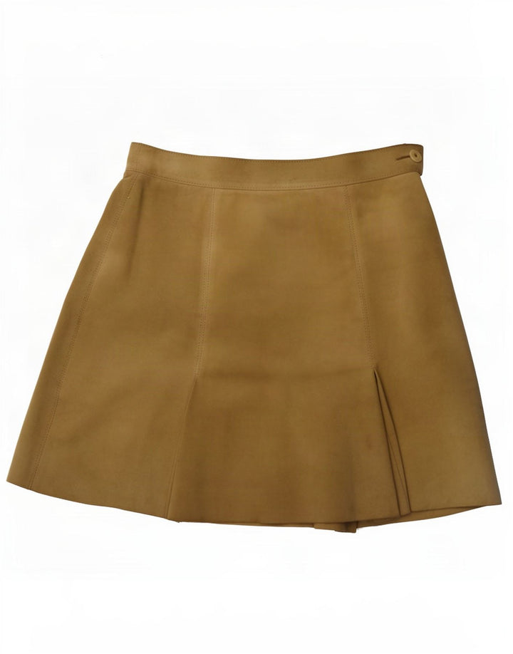 Minifalda de ante vintage para mujer IT 44 Medium W30 Beige