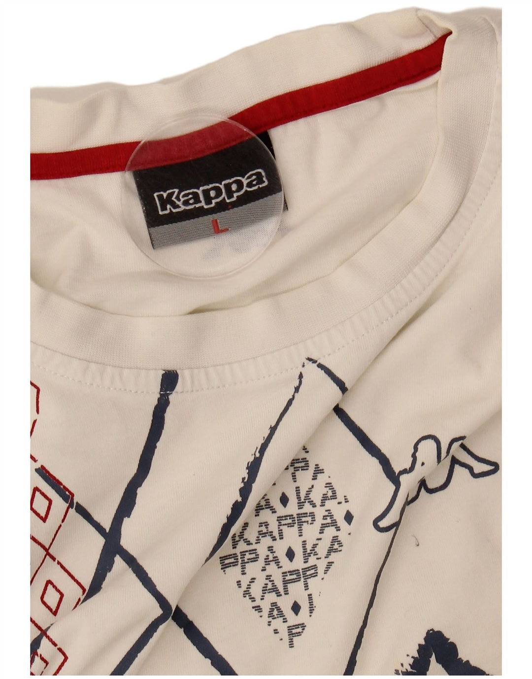 KAPPA Mens Graphic T-Shirt Top Large Off White Argyle/Diamond
