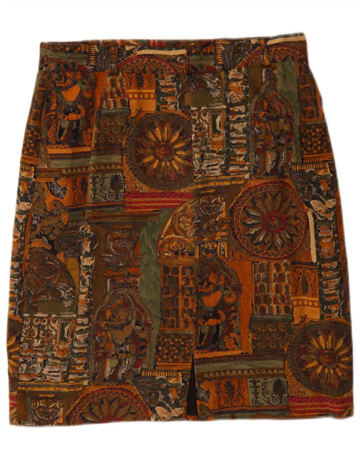 VINTAGE Falda lápiz para mujer W28 Algodón geométrico marrón medio