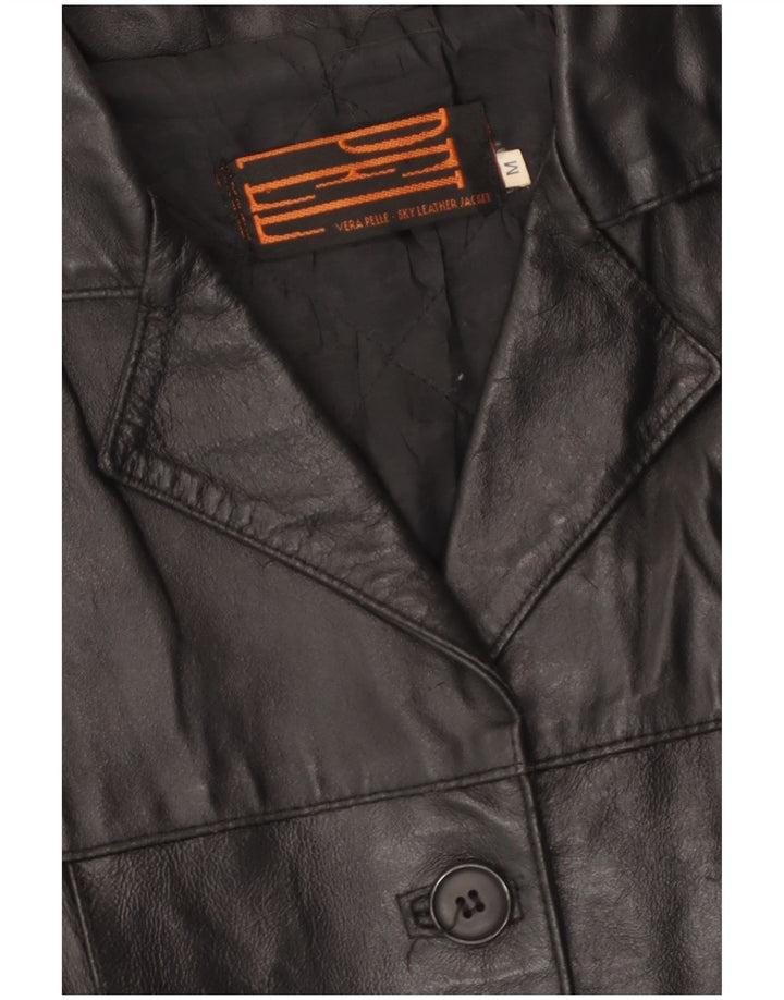 Vintage mujer chaqueta de cuero Reino Unido 14 cuero negro medio