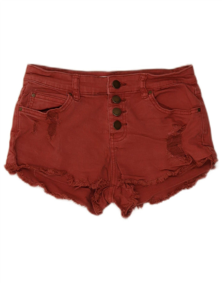 Billabong Mujer Pantalones Cortos De Mezclilla Desgastados W26 Pequeño Algodón Rojo