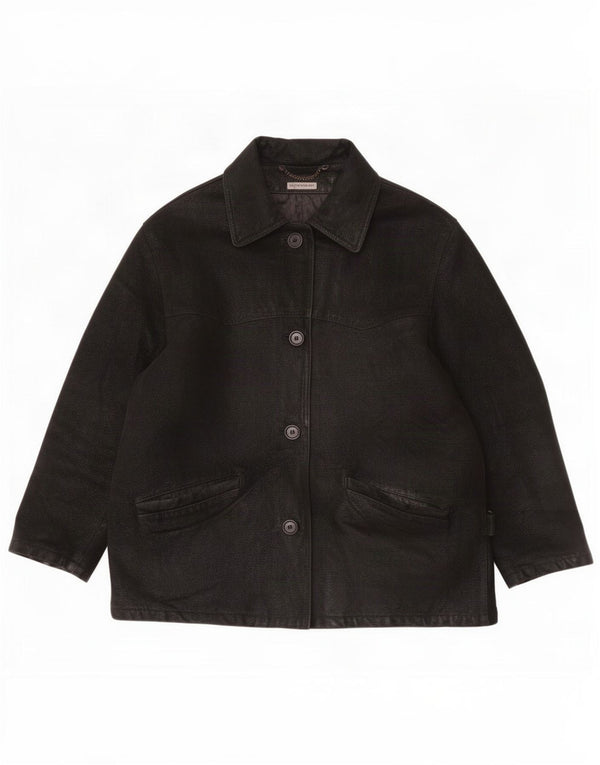 Vintage mujer chaqueta de cuero de gran tamaño IT 46 Grande Negro