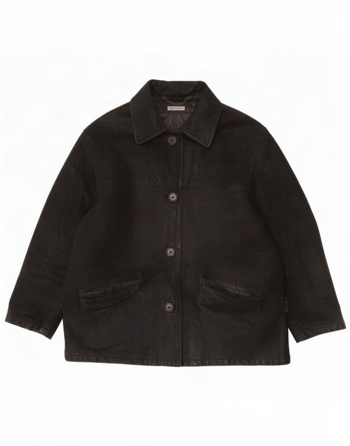 Vintage mujer chaqueta de cuero de gran tamaño IT 46 Grande Negro