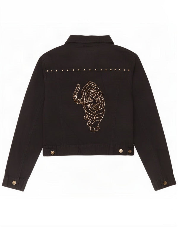 John F Gee Chaqueta vaquera para mujer UK 42 Mediana Algodón con estampado animal negro