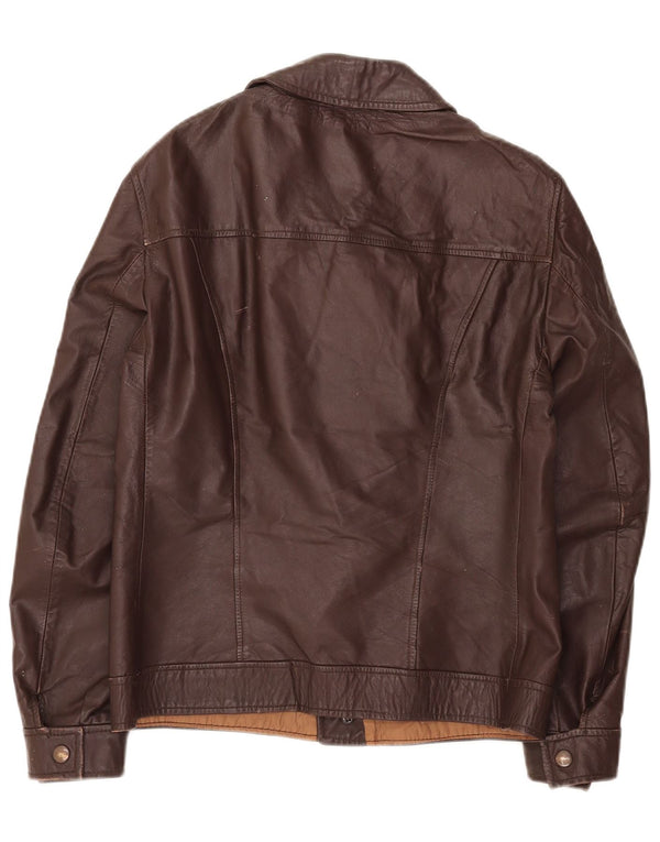Vintage hombres cuero biker chaqueta Reino Unido 34 XS marrón