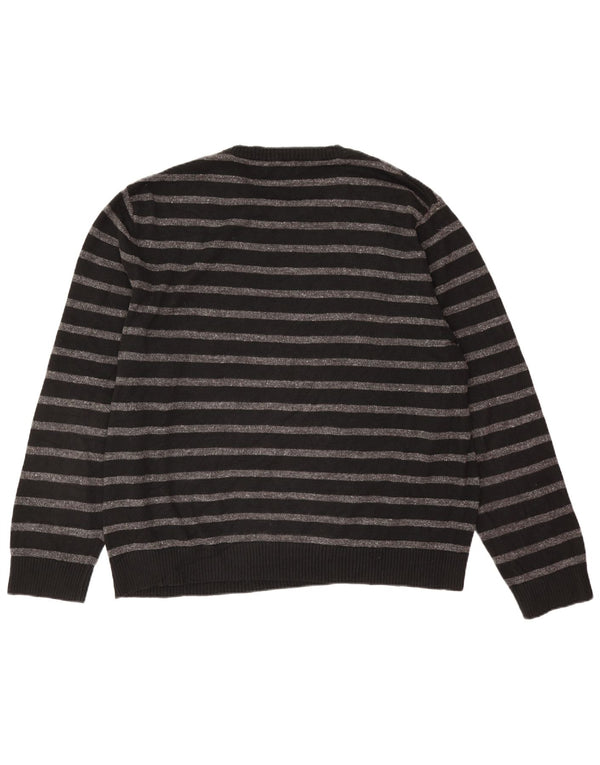 Nautica Jersey de cuello redondo para hombre, talla 2XL, algodón a rayas negras