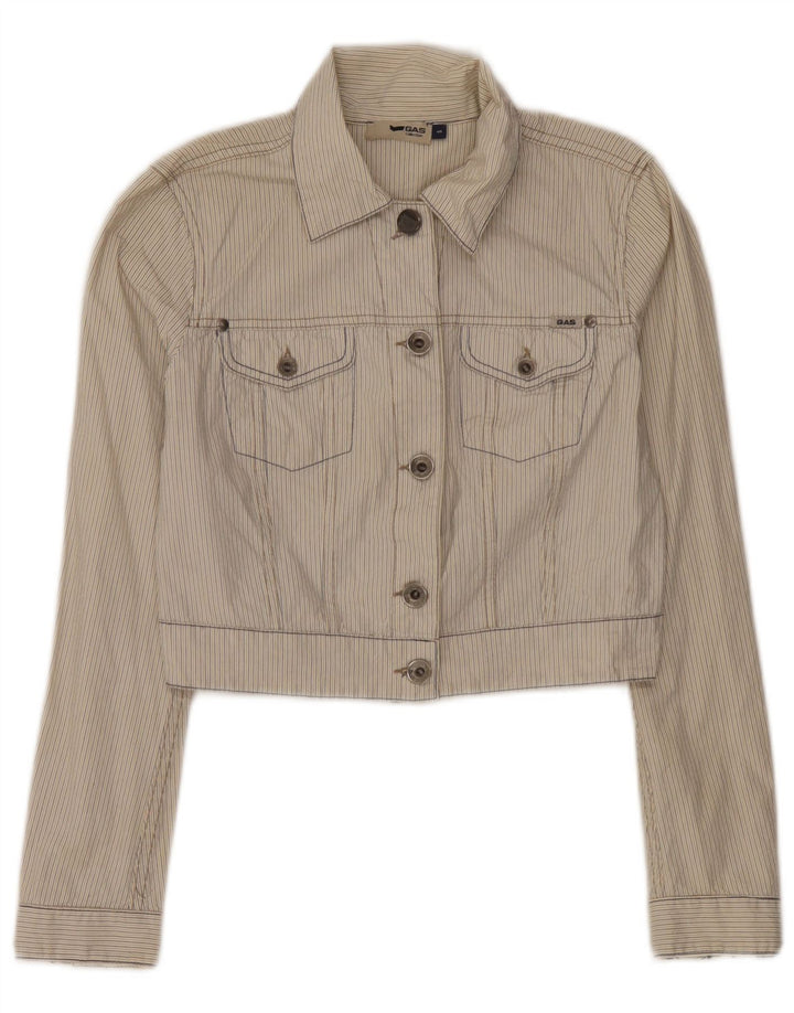 Chaqueta bomber corta para mujer Gas UK 10 Small Beige Algodón a rayas