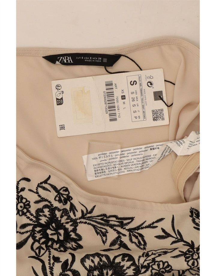Zara Top Corto De Un Hombro Para Mujer UK 10 Pequeño Poliéster Floral Blanco Roto