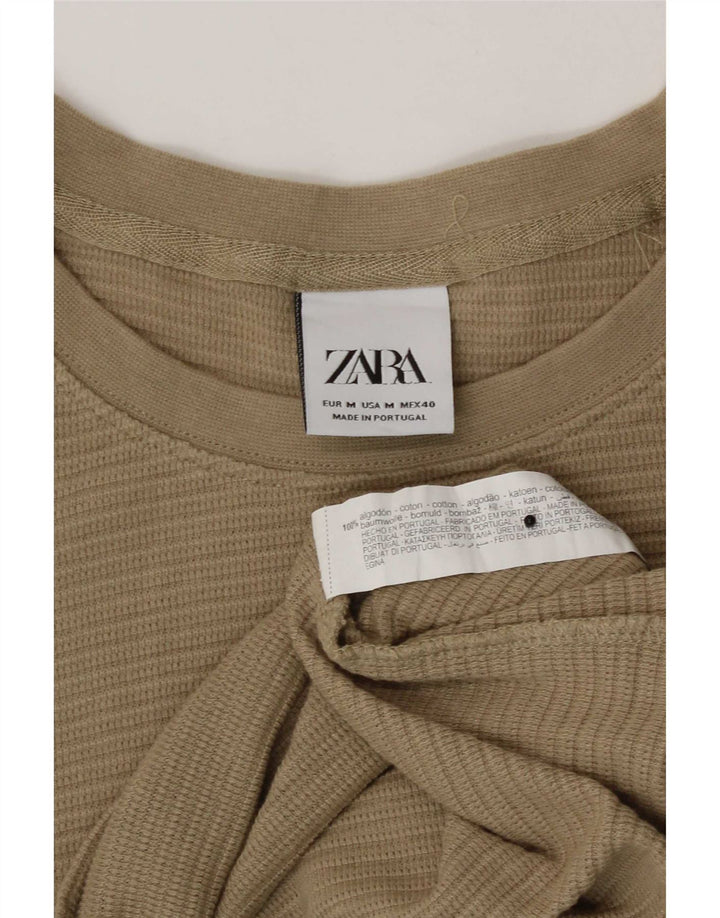 Zara Hombre Camiseta Top Algodón Marrón Medio