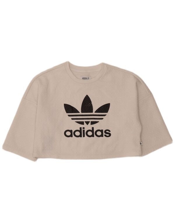 Adidas Womens Crop Oversized Graphic T-Shirt Top UK 10 Small White