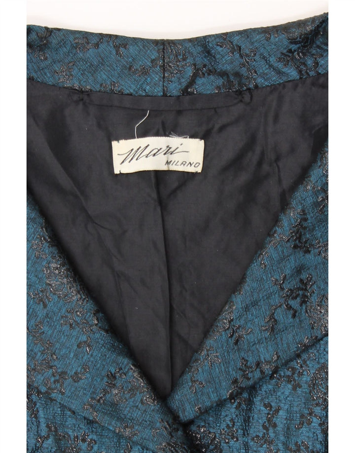 Vintage mujer 2 botones 2 piezas set Reino Unido 12 azul medio floral