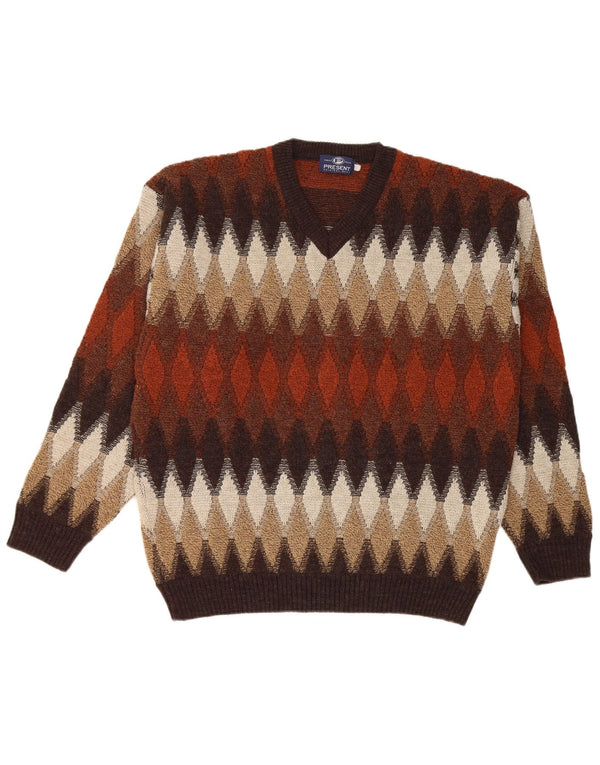Vintage Boys Crew Neck Jumper Suéter 13-14 Años Marrón Argyle/Diamond