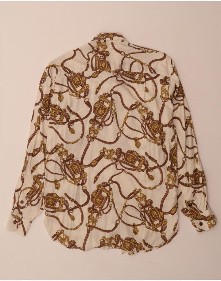VINTAGE Mujer Patrón Abstracto Camisa Blusa Reino Unido 14 Viscosa Blanca Grande