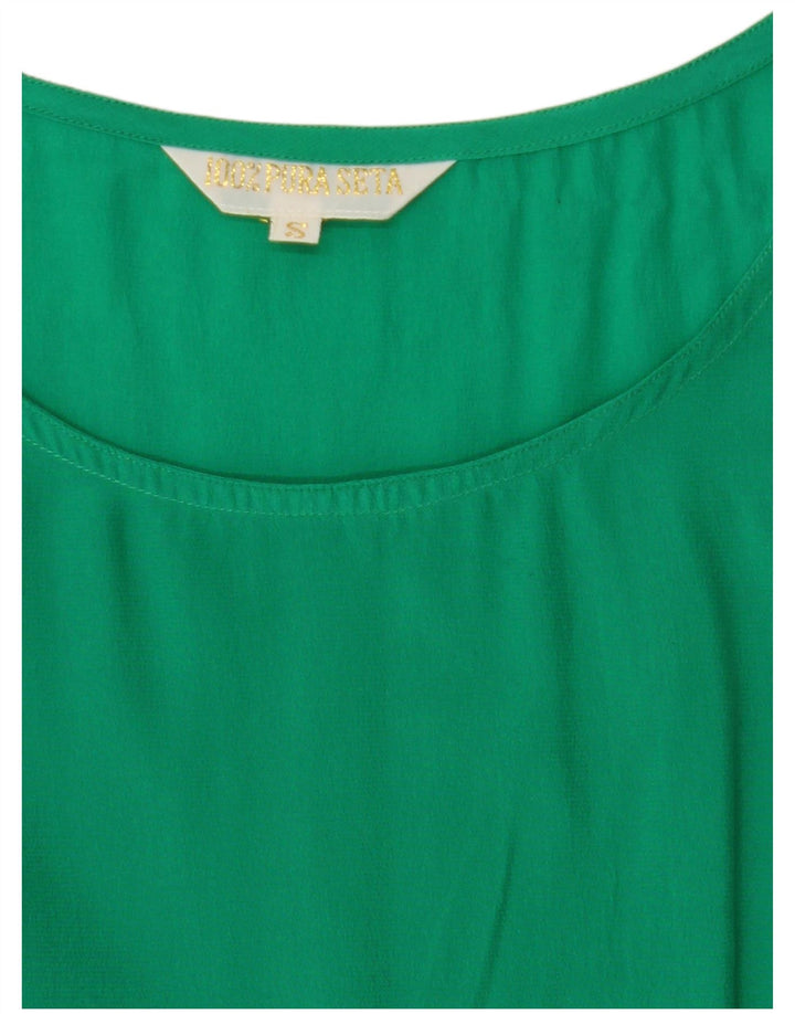 VINTAGE Mujer Suelta Blusa Top Reino Unido 10 Pequeña Seda Verde