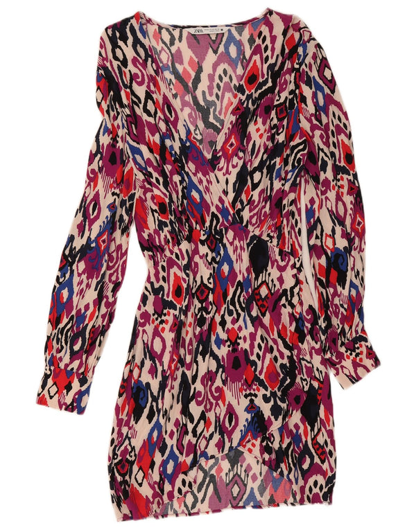 Zara Vestido tubo de manga larga para mujer UK 6 XS Multicolor Ikat
