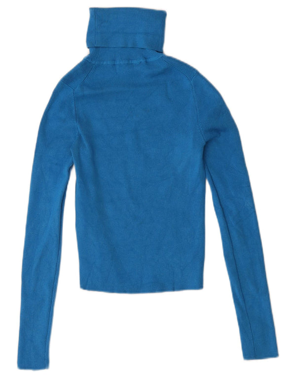 Zara Mujer Crop Roll Neck Top Manga Larga UK 8 Small Viscosa Azul