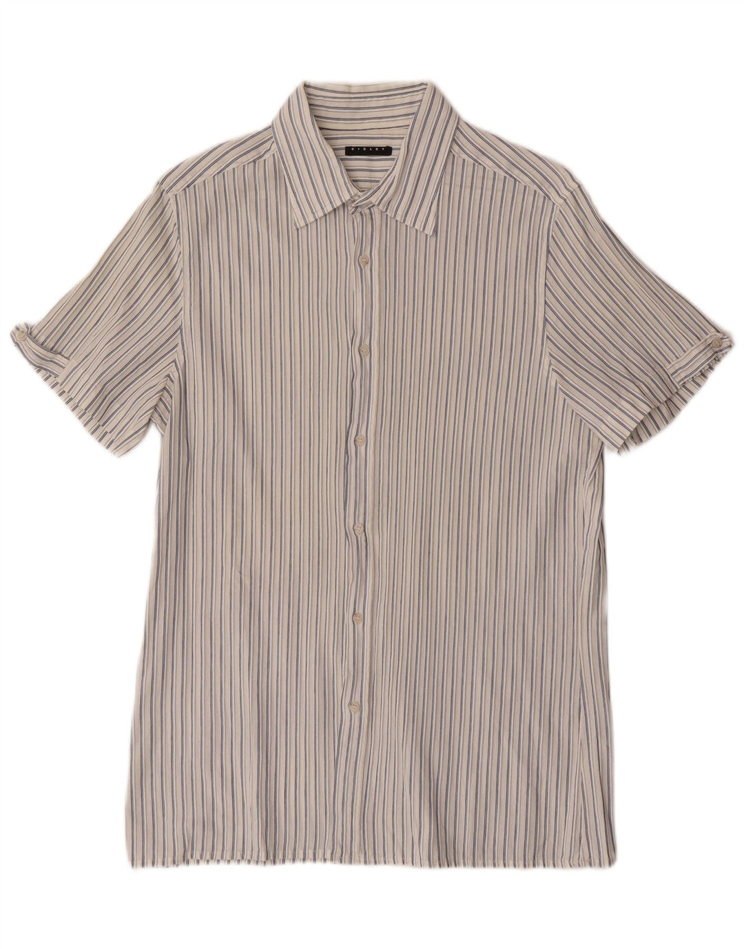 Sisley Hombre Camisa De Manga Corta Medium Off White Pinstripe