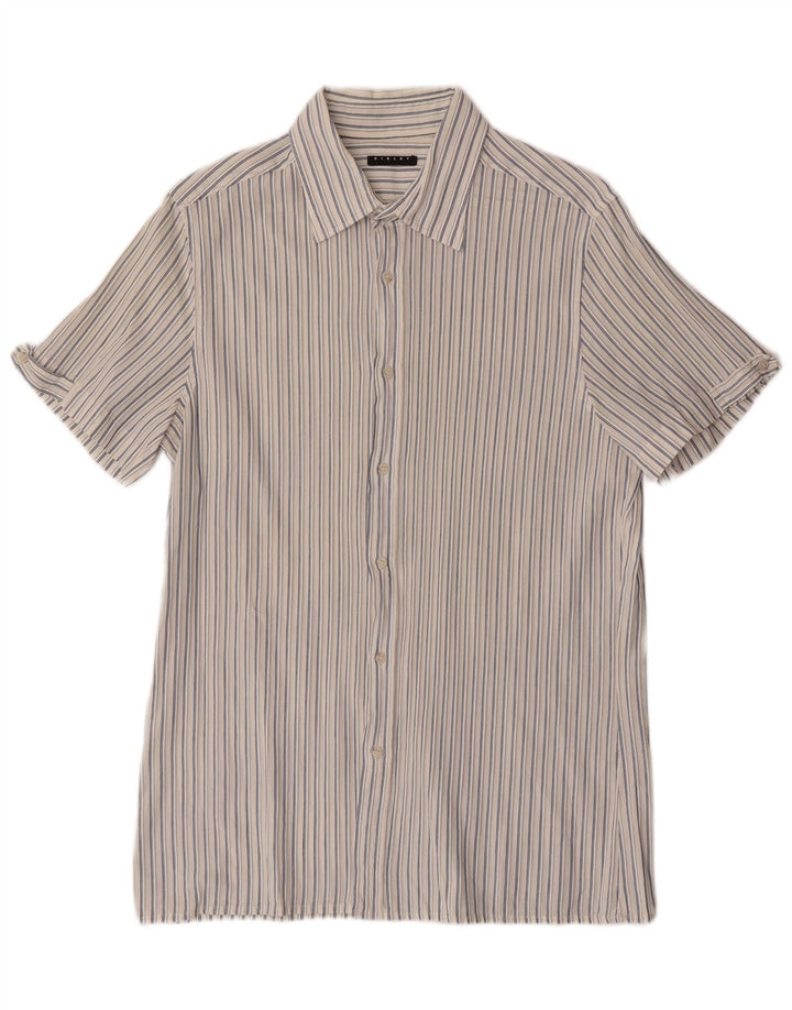 Sisley Hombre Camisa De Manga Corta Medium Off White Pinstripe