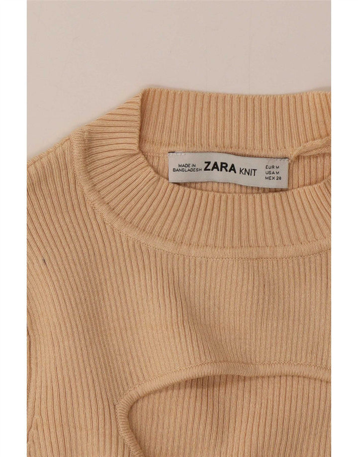 Zara Mujer Crop Top Manga 3/4 UK 42 Medio Beige