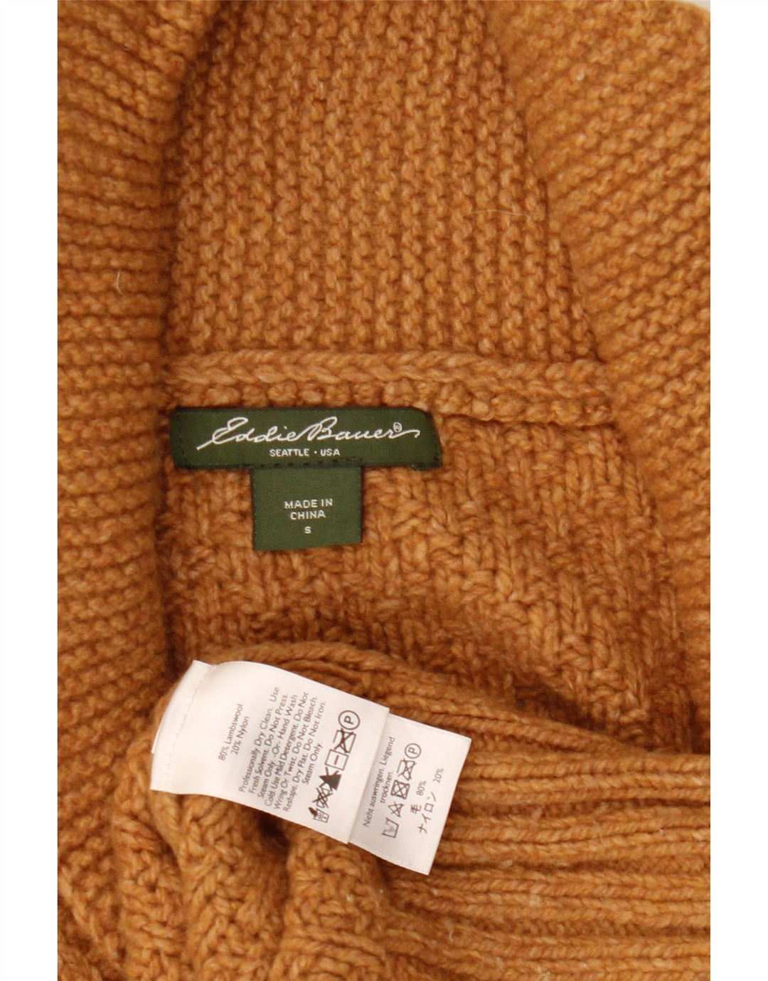 EDDIE BAUER Suéter tipo cárdigan extragrande para mujer UK 10 Small Brown Lambswool