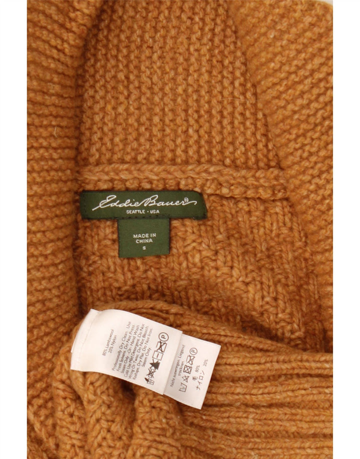 EDDIE BAUER Suéter tipo cárdigan extragrande para mujer UK 10 Small Brown Lambswool