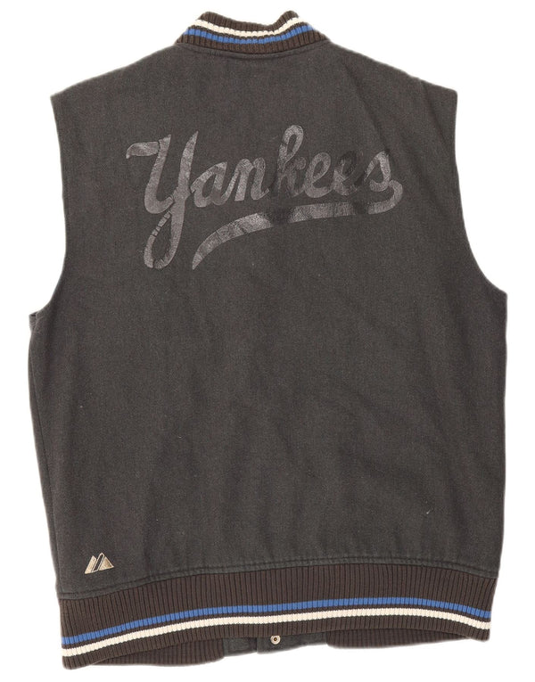 Majestic Chaleco universitario con gráfico de los New York Yankees para hombre Reino Unido 40 Lana gris grande