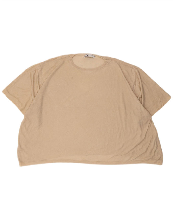 Zara Mujer Camiseta Extragrande Top UK 44 Viscosa Beige Medio