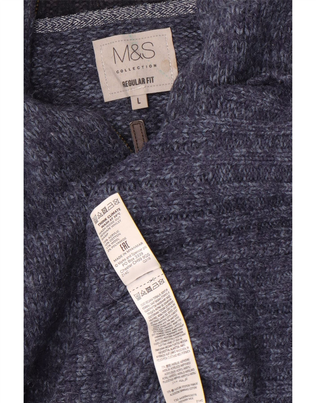 Marks & Spencer Jersey de corte regular con cuello y cremallera para hombre, talla grande, moteado en azul