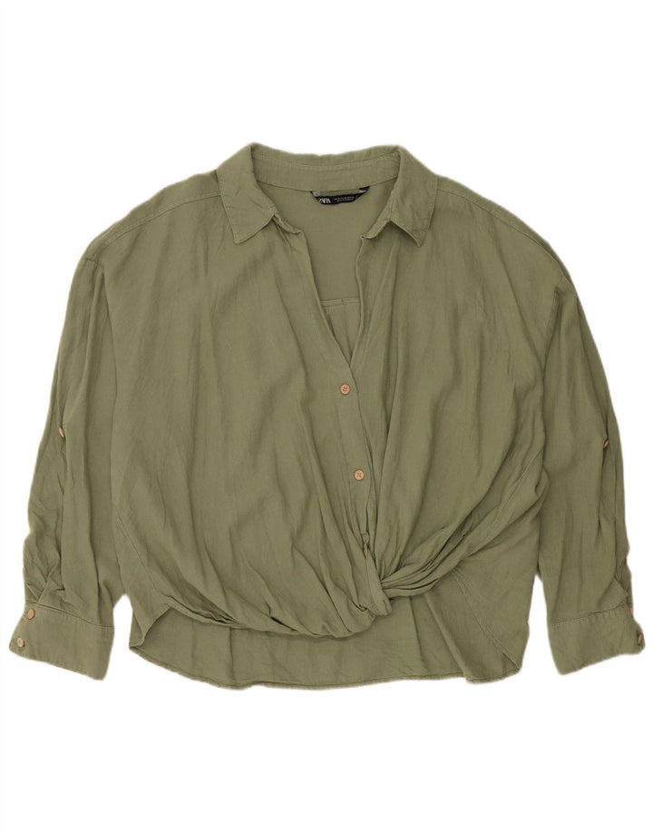Zara Mujer Camisa Sobrecamisa UK 44 Lino Verde Medio