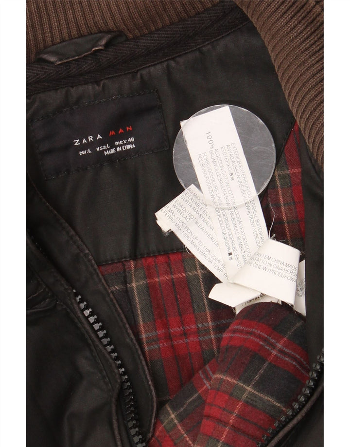 Zara Mens Bomber Jacket UK 40 Grande Algodón Marrón