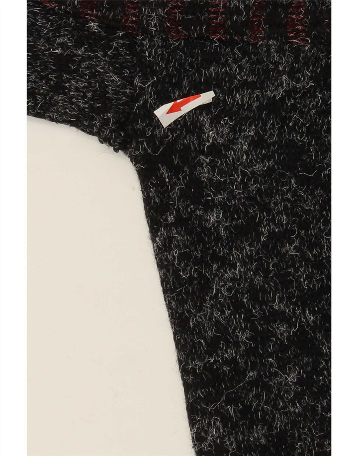 Vintage hombres cuello redondo jersey suéter grande negro patchwork lana