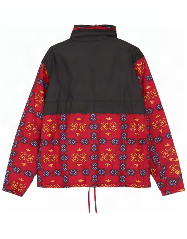 Vintage hombres suelto ajuste con capucha Anorak chaqueta de lluvia Reino Unido 38 medio rojo geométrico