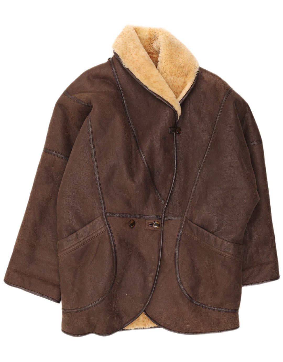 Vintage mujer oversize shearling abrigo EU 42 grande marrón shearling